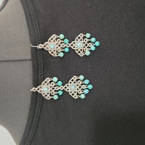 Chaps Silvertone  & Turquoise Chandelier Earrings